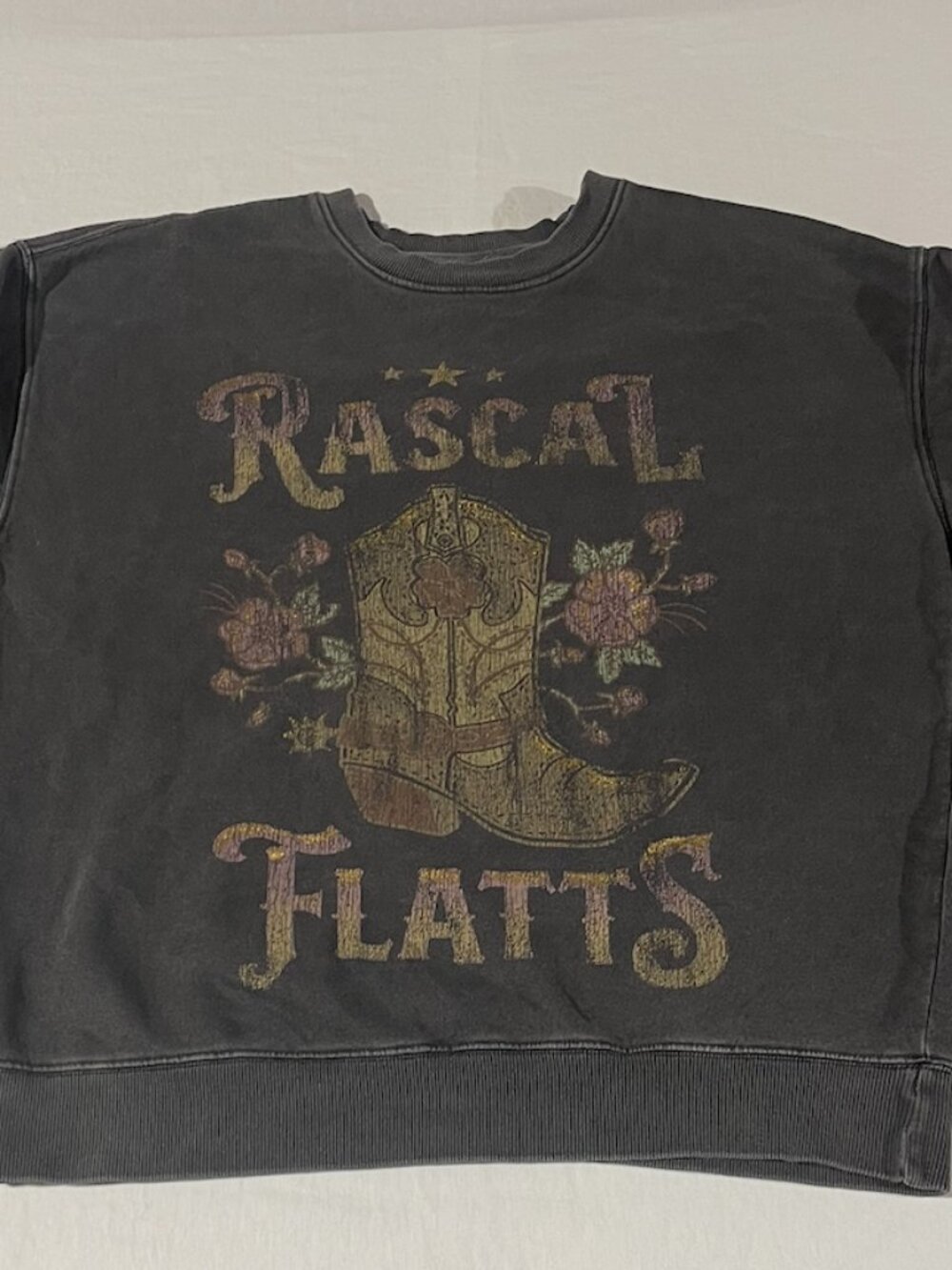 Rascal Flatts Band Sweatshirt M Washed Gray Western Cowboy Boot Graphic Country